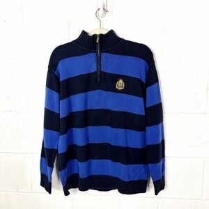 VTG Lauren Ralph Lauren Men 90s 1/4 Zip Sweater Crest Stripes Old Money Preppy M